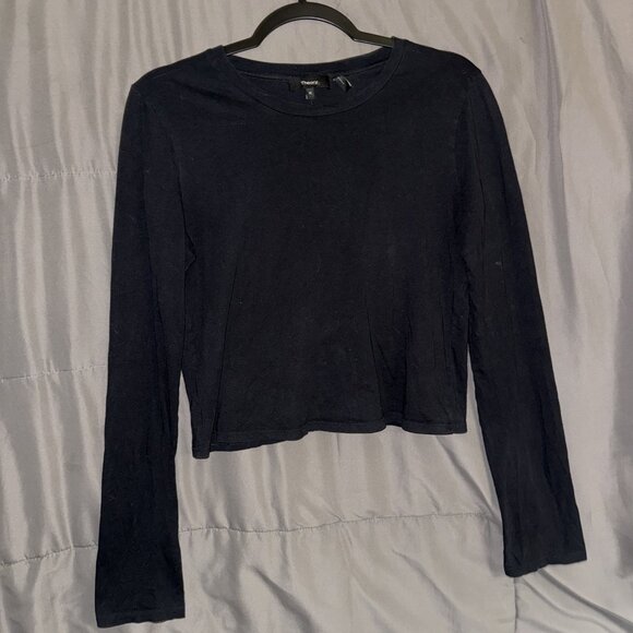 Theory T-Shirt Top Women's Medium Round Neck Long Sleeves Basic Black 97% Cotton - Picture 1 of 12